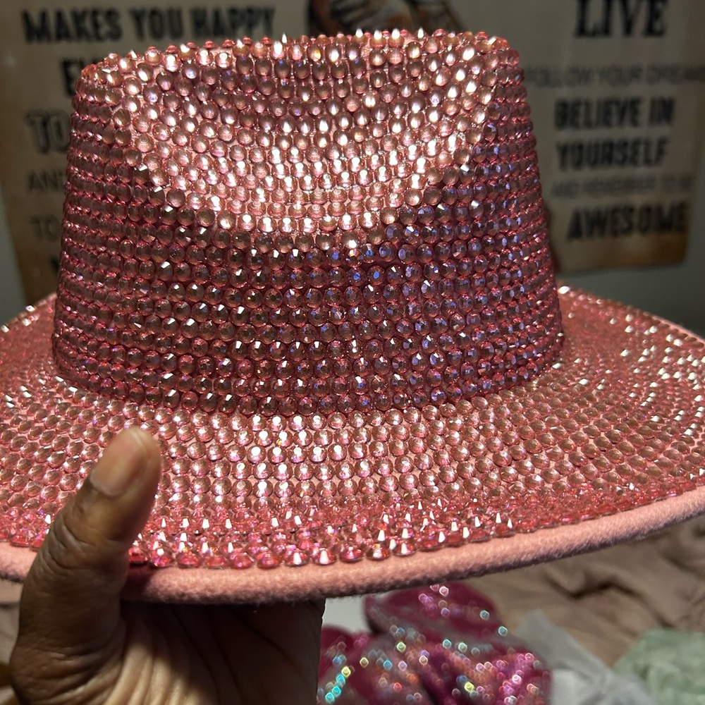 Glamorous Pink Crystal Fedora Hat